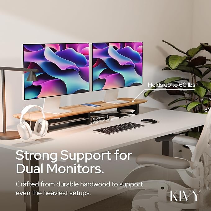 KIVY Dual Monitor Riser With Integrated Metal Shelf - Image 6