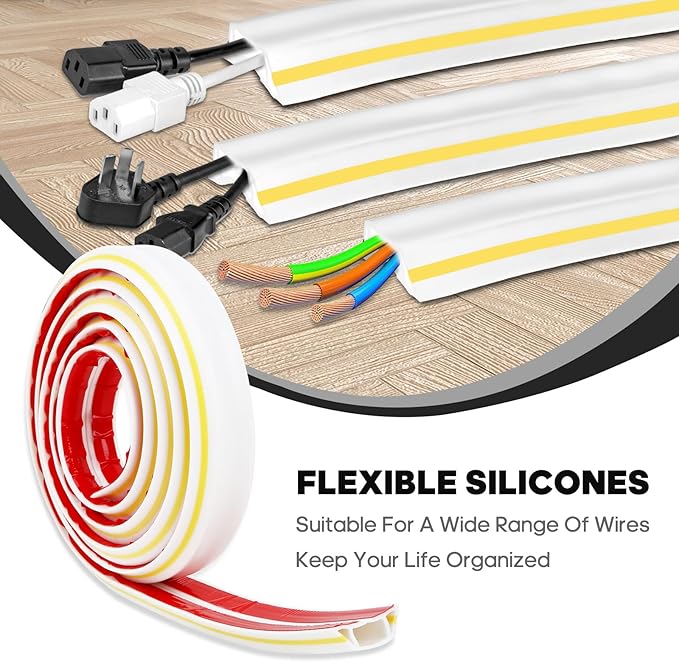 10ft Large White Floor Cord Cover, Self-2" x 0.6", Cable Cavity:0.8" x 0.4" - Image 4