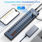 Powered USB Hub 10Gbps, 17 Ports 96W USB 3.2 Hub, 12V/8A Power Adapter - Image 6