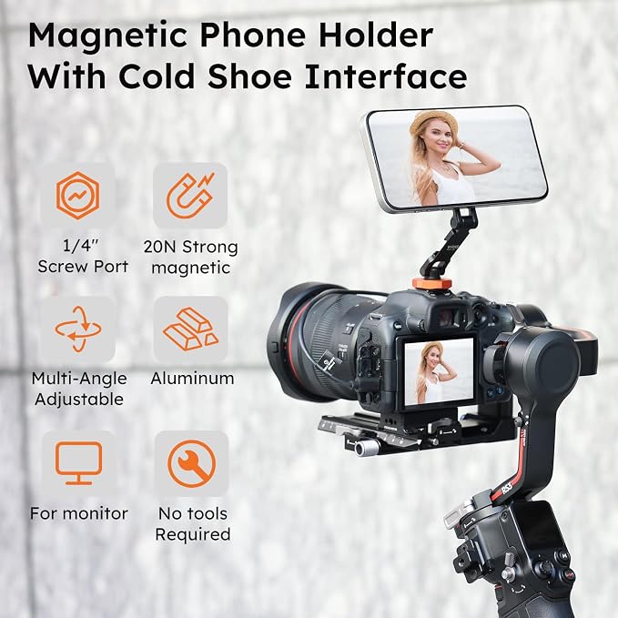 VRIG MG-28 Magnetic Phone Tripod Mount, 1/4" Thread Cold Shoe 360° Rotation - Image 2