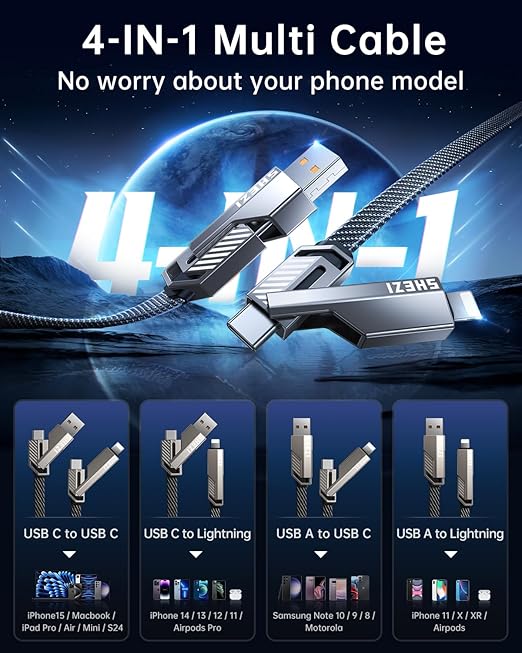 4-in-1 Long USB C Cable 60W 15FT Compatible - Image 2