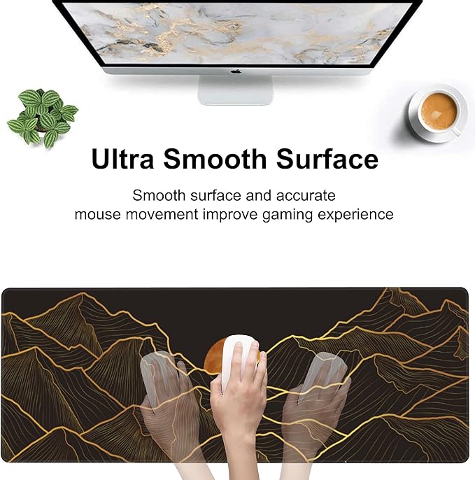 Golden Mountain and Moon Desk Mat, Large Luxury Gold Line Art Gaming Keyboard - Image 5