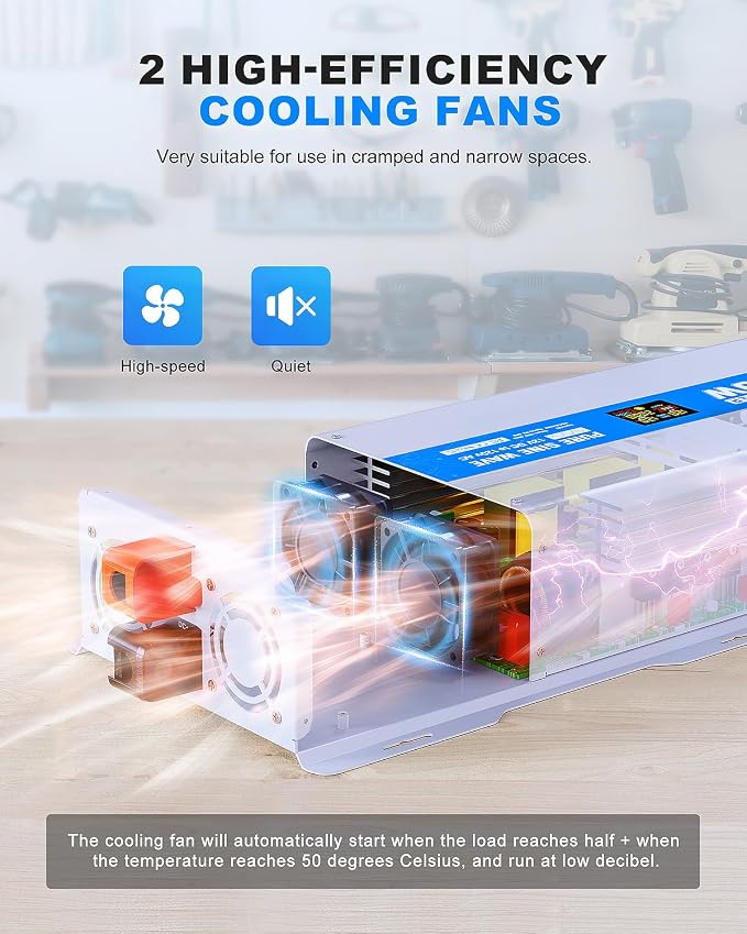 1200W Pure Sine Wave Power Inverter 12V DC to 120V AC Converter 2400 Watt Peak - Image 8