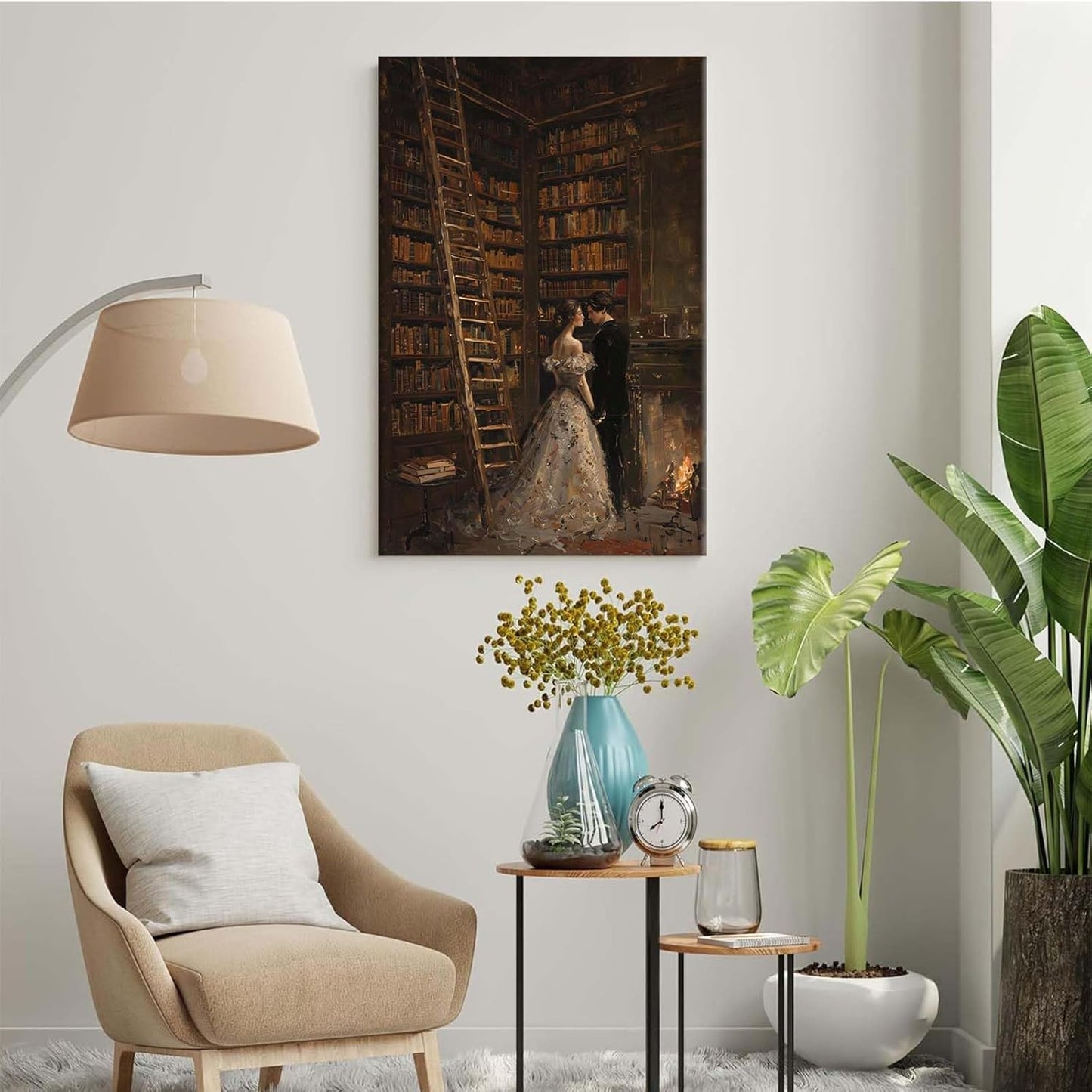 JFHCQJPK Gothic retro library scene decoration melancholy calm art college style wall aesthetic antique style home decoration suitable for bedroom living room32x48in Frameless