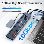Powered USB Hub 10Gbps, 17 Ports 96W USB 3.2 Hub, 12V/8A Power Adapter - Image 3