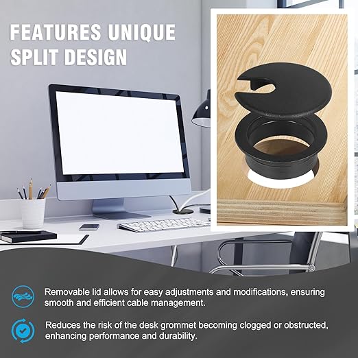 1-3/8" Black Desk Grommet with Bi-Metal Hole Saw, JTemgle Plastic Cable Hole - Image 4