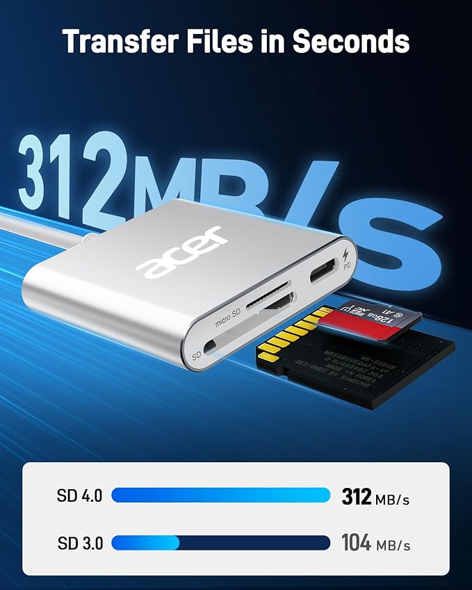 Acer SD 4.0 Card Reader, UHS-II Micro SD Reader USB C, Dual Slot Type C Memory - Image 2