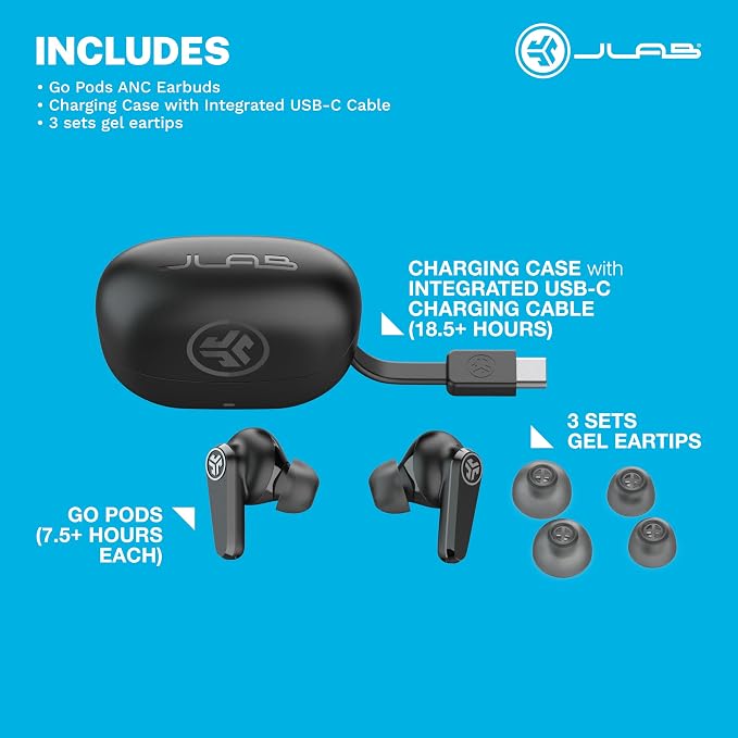 JLab Go Pods ANC True Wireless Bluetooth Earbuds & Charging Case, Hybrid Active - Image 8