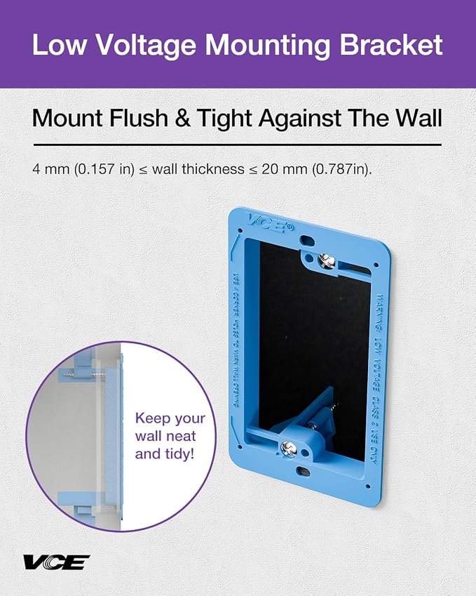 VCE Low Voltage Mounting Bracket Single Gang Wall Plate, Flush Low Voltage Box - Image 2