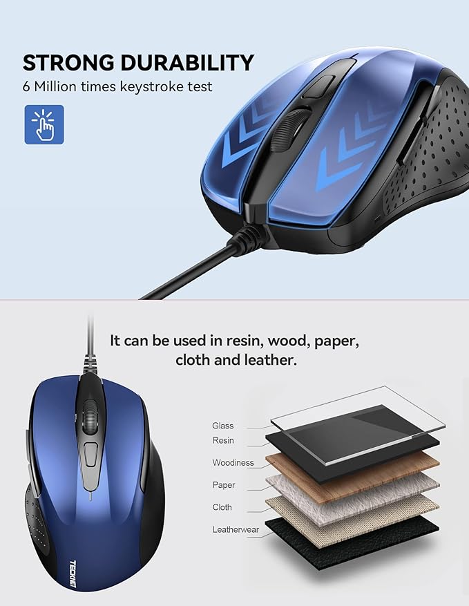 TECKNET USB Wired Mouse, 6-Button Corded Mouse - Image 3