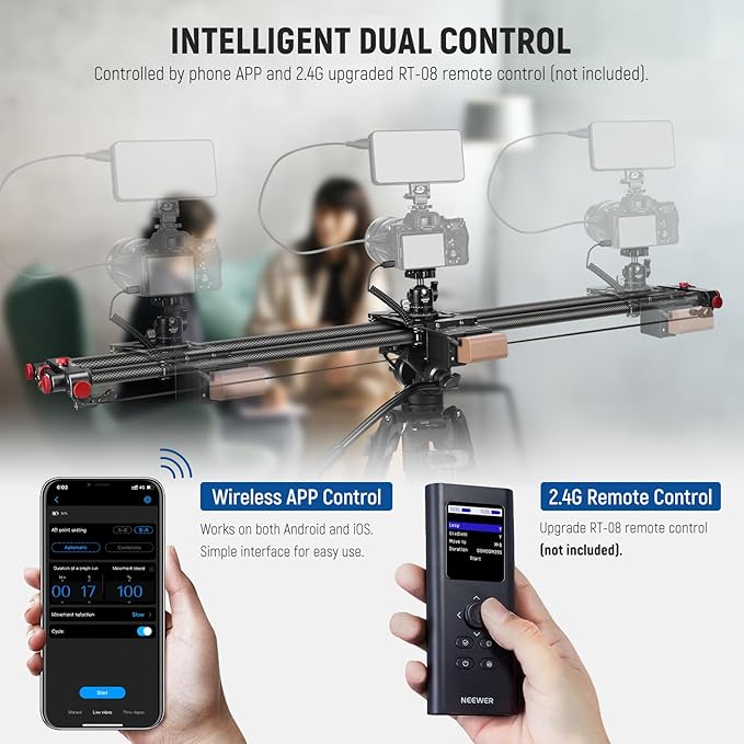 NEEWER 47.2"/120cm Motorized Camera Slider, App Wireless Control DSLR Carbon - Image 3