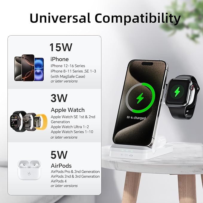 Wireless Charger, Tribone 3 in 1 Foldable Fast Charger - Image 4