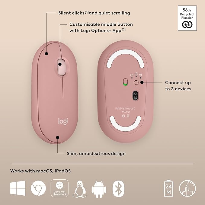 Logitech Pebble Mouse 2 M350s Slim Bluetooth Wireless Mouse, Lightweight - Image 6