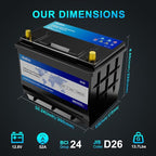 XINGCELL Kim Kirin12.8V 52Ah LiFePO4 Car Battery Group 24/D26 – Lithium Iron - Image 2