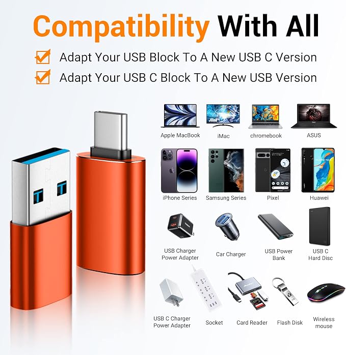 Temdan USB to USB C Adapter 4 Pack, 【2*Type C Female to A Male Charger - Image 2