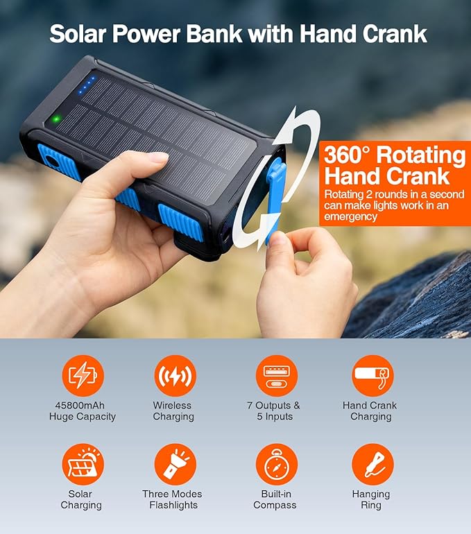 GOODaaa Power Bank Wireless Charger 45800mAh Built in Hand Crank and 4 Cables - Image 4