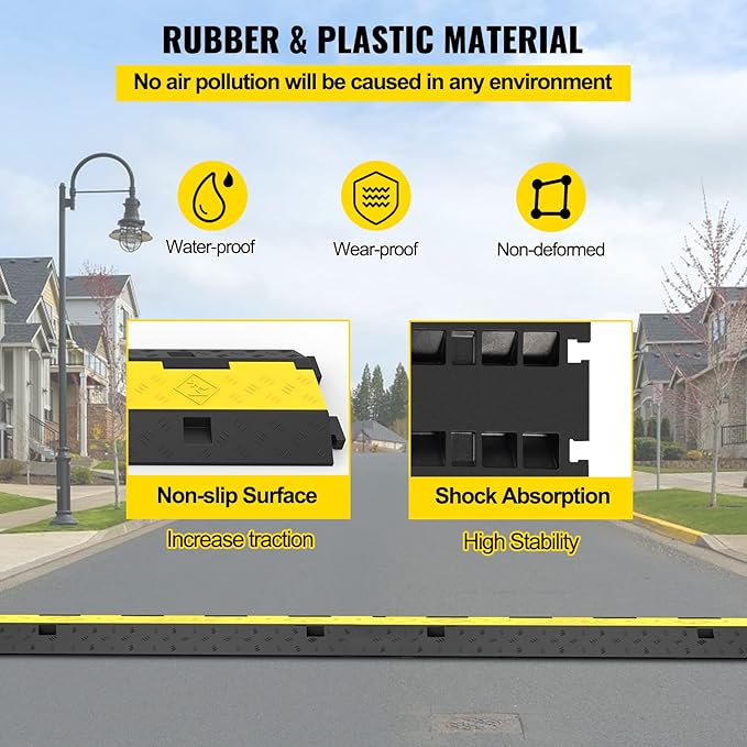 VEVOR Cable Protector Ramp, 4 Packs 2 Channels Rubber Modular Speed Bumps Rated - Image 5