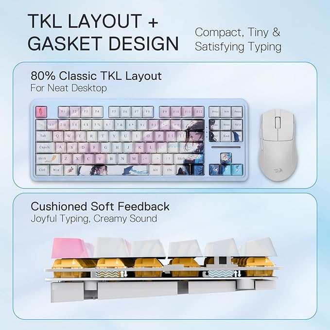 Redragon K728 PRO SE 80% 87 Keys Wireless Gasket RGB Gaming Keyboard, 3-Mode - Image 4