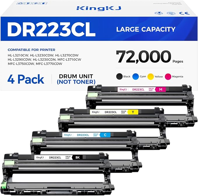 DR223CL DR-223CL Drum UnitSet 4-Pack Replacement Compatible by KingKJInkToner