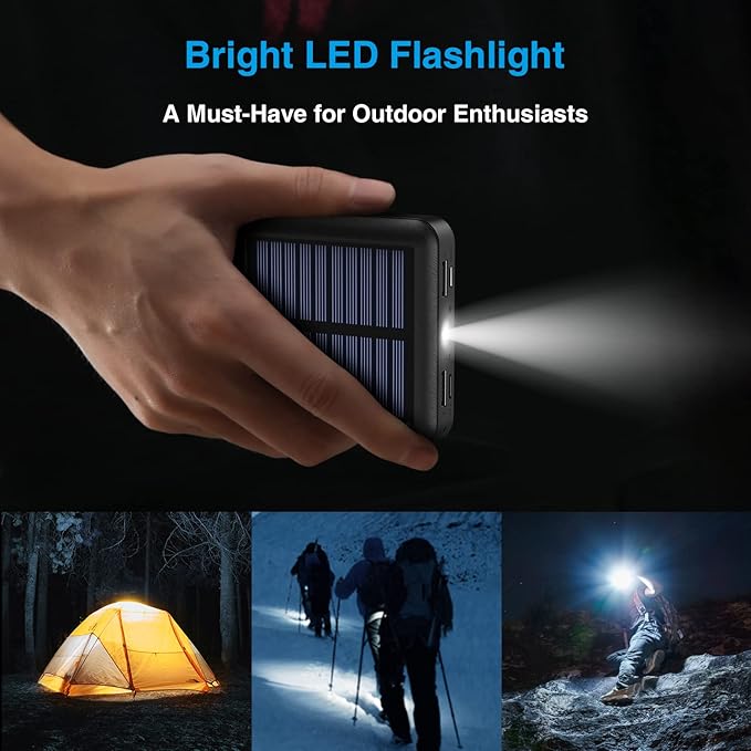 Solar Power Bank 12000mAh, Small Solar Charger Built in 4 Cables, USB C - Image 7