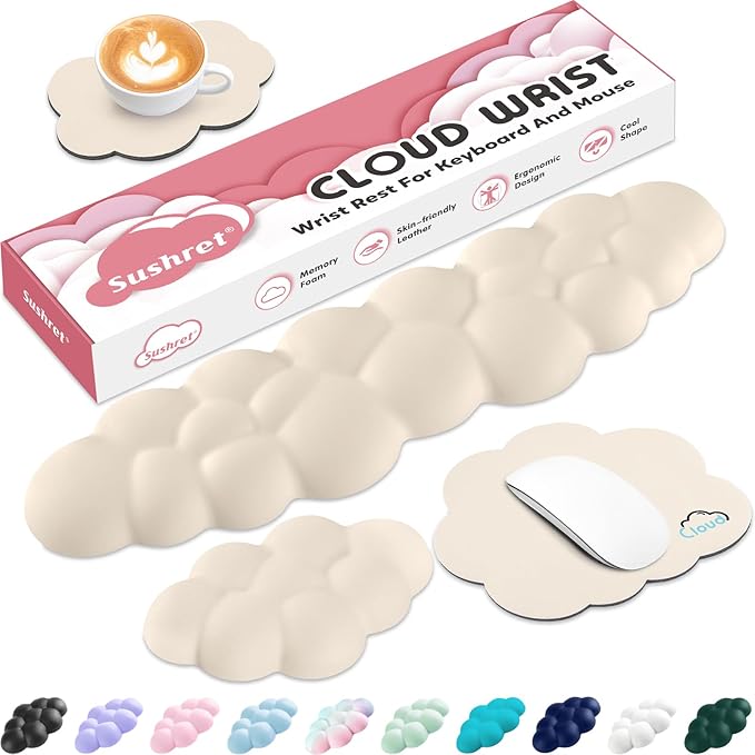 Cloud Wrist Rest for Computer Keyboard, 4-in-1 Memory Foam Leather Cloud by Sushret