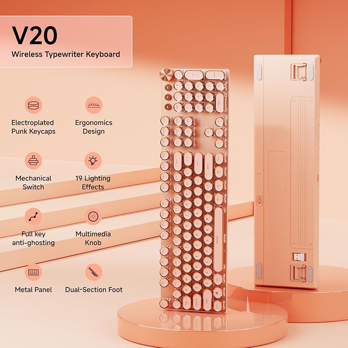 EWEADN V20 Typewriter Keyboard Wireless, 104 Keys Typewriter Style Mechanical - Image 2