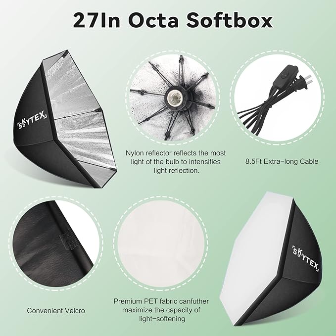 Skytex Softbox Lighting Kit 2pack 20x28in Octa Soft Box|135W 2700-6400K E27 LED - Image 3