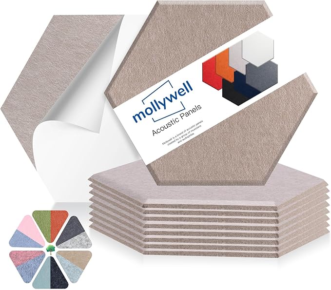 Mollywell Hexagon Acoustic Panels, High Density, Soundproofing, Decorative by Mollywell