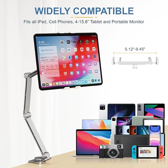 Tablet Stand Holder, Adjustable Foldable Tablet Arm iPad Desk Mount - Image 2