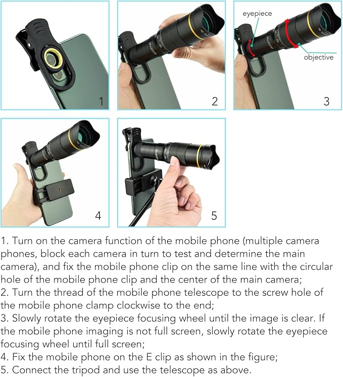 Portable 32X Phone Camera Lens HD Zoom Lens Clip On, Double Adjustment Eyepiece - Image 2