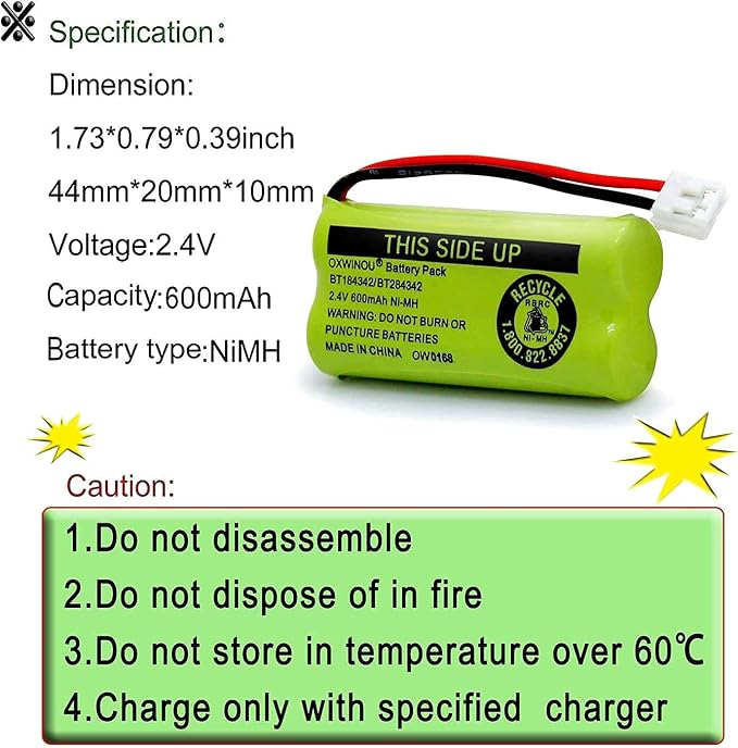 2.4v BT184342 BT284342 BT18433 BT28433 BT183348 BT283348 BT-1011 Replacement - Image 2