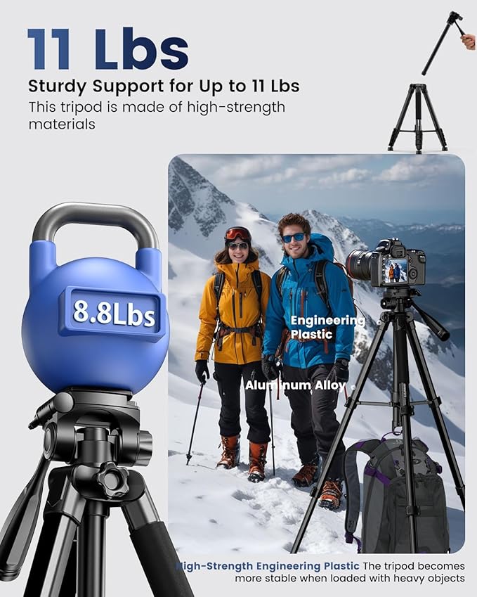73" Camera Tripod and Monopod, Professional Aluminum Tripod Stand - Image 2