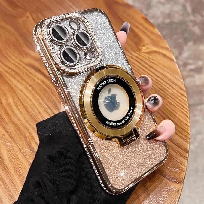 Magnetic Kickstand Case for iPhone 15 14 13 12 Pro Max Sparkling Diamond Cover - Image 2