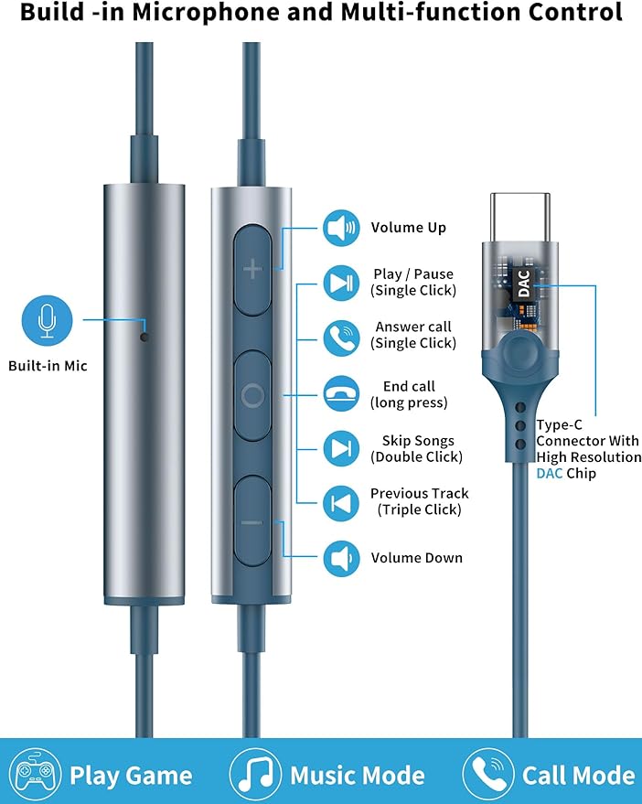 USB C Headphone for Samsung S26 S25 FE S24 A16 A17 Wired Earbuds Magnetic - Image 3