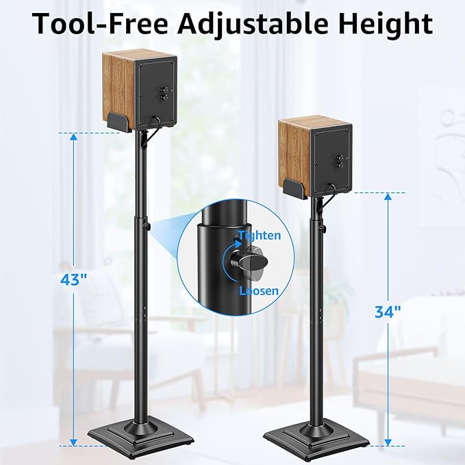 MOUNTUP Universal Speakers Stands Pair 34" to 43.3" Height Adjustable Holds - Image 4