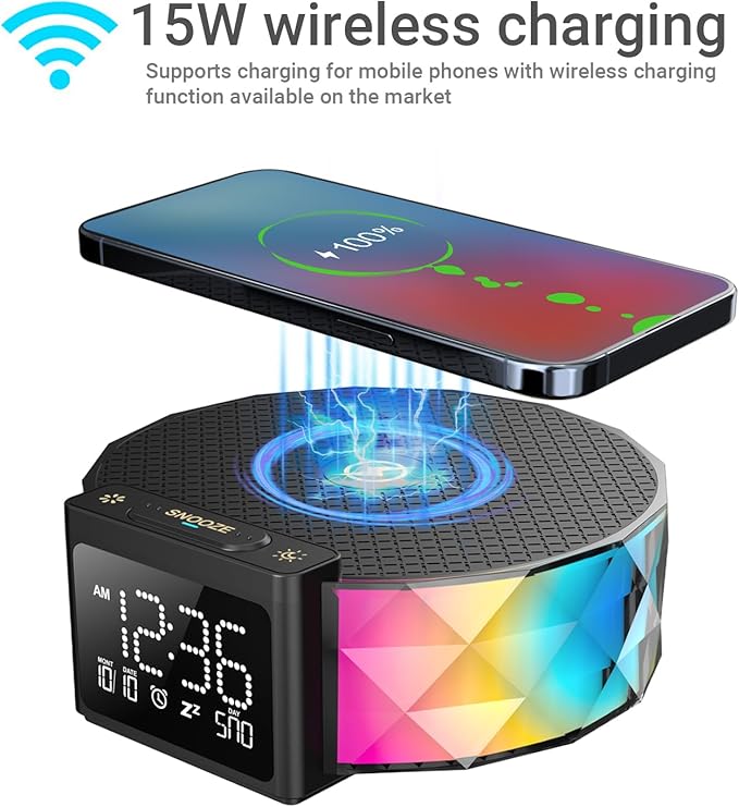 Alarm Clock with Fast Wireless Charging 15W, Digital Alarm Clock Night Lamp - Image 6