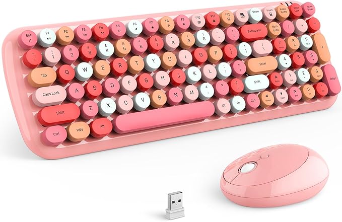 KNOWSQT Wireless Keyboard and Mouse Combo, Light Pink 100 Keys 2.4 GHz Round by KNOWSQTKeyboardMouse