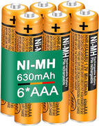 6 Pack HHR-65AAABU NI-MH Rechargeable Batteries 1.2V 630mAh AAA Battery by TrianglePower