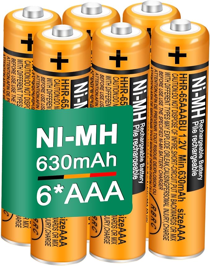 6 Pack HHR-65AAABU NI-MH Rechargeable Batteries 1.2V 630mAh AAA Battery by TrianglePower