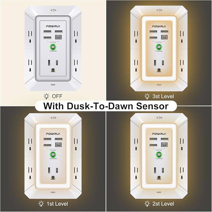 3-Sided Outlet Extender with Night Light - Image 5