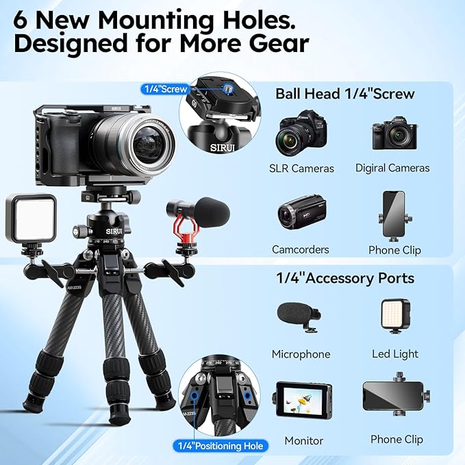 SIRUI AM-223S+G0 Carbon Fiber Desktop Tripod – Ultra-Light 1.7lbs, Max Height - Image 5