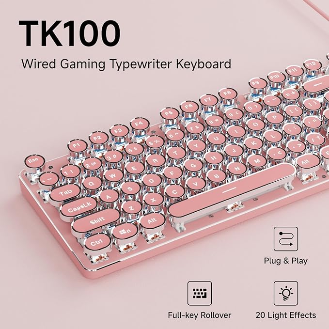 EWEADN TK100 Typewriter Keyboard Wired Mechanical Keyboard, 104 Keys Aesthetic - Image 2