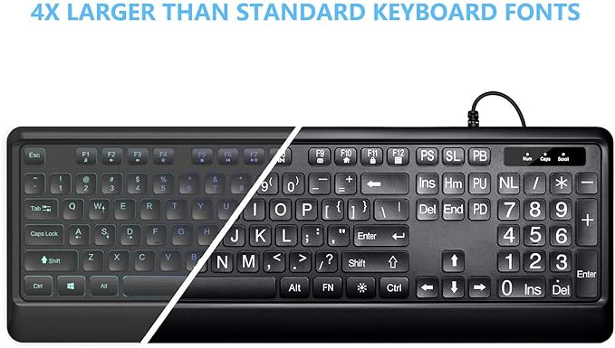 KOPJIPPOM Large Print Backlit Keyboard, USB Wired Computer Keyboard, Full Size - Image 2