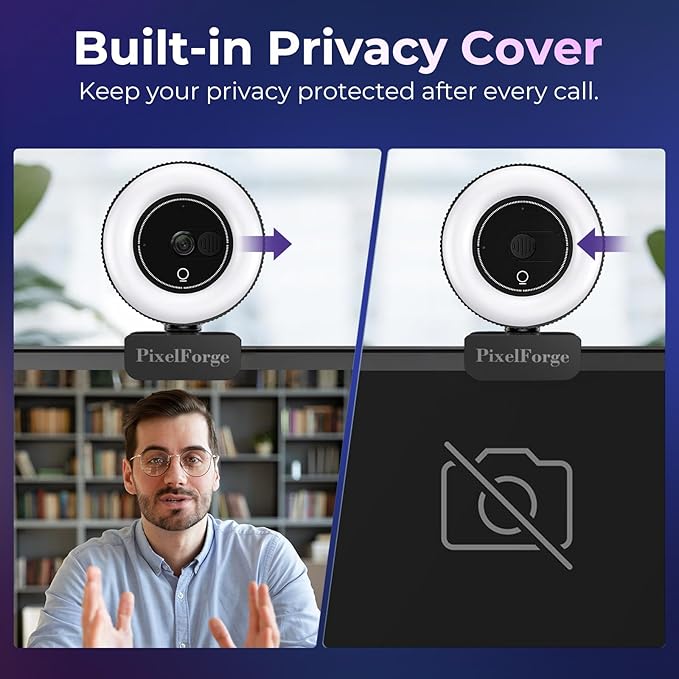 4K Webcam for PC with Microphone & Light & Privacy Cover, Web Camera for - Image 5