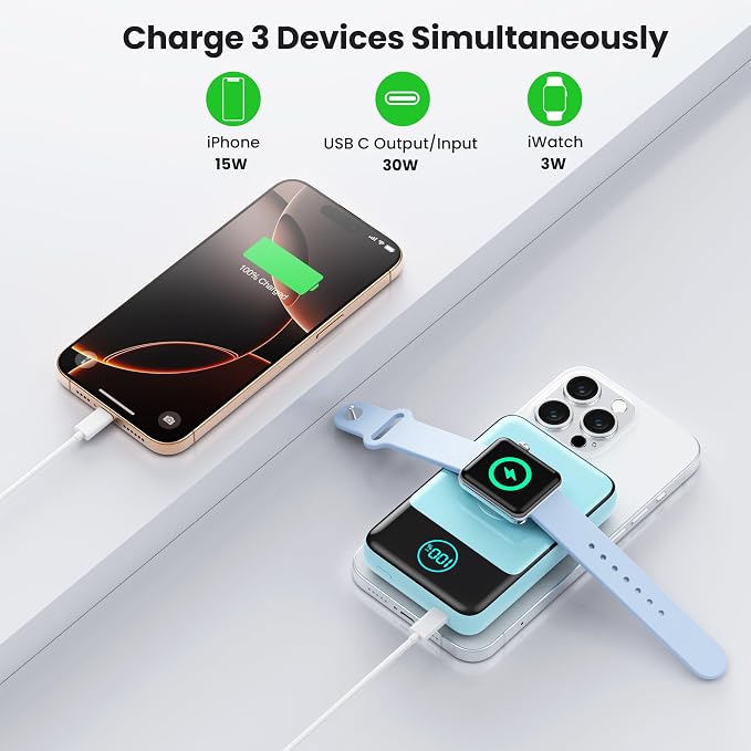 Magnetic Portable Charger for iPhone, 3-in-1 10800mAh Qi2 15W Wireless Power - Image 6