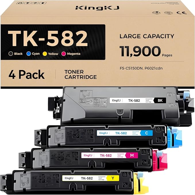 TK-582 TK582 Toner Cartridge Set 4-Pack High Yield Replacement by KingKJInkToner