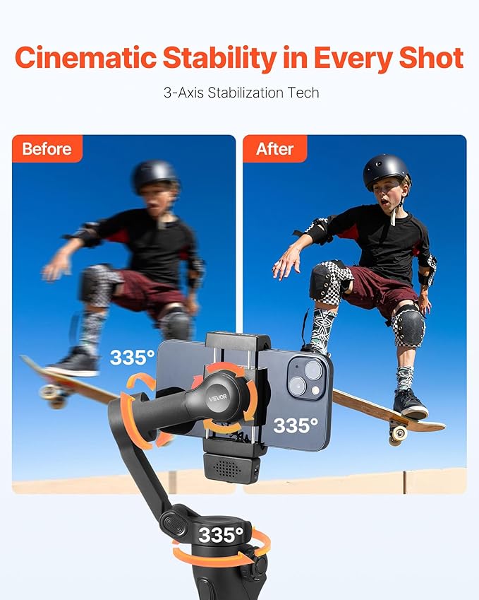 VEVOR Gimbal Stabilizer for Smartphone, 3-Axis Stabilization, AI-Powered Phone - Image 2