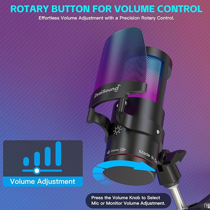 ZealSound Gaming Microphone for PC/Mac/iPhone/Phone – 192kHz/24-bit Podcast Mic - Image 5