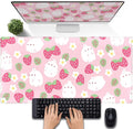 Pink Kawaii Desk Mat, Strawberry Field Desk Pad Large, Extended Mouse Pad Cute by DSKGSJH