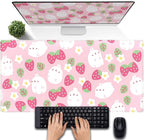 Pink Kawaii Desk Mat, Strawberry Field Desk Pad Large, Extended Mouse Pad Cute by DSKGSJH